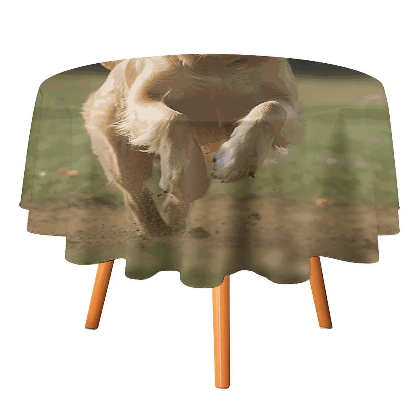Fekiloot Style Golden Retriever Running Round Tablecloth - Heavy Duty And Washable,Polyester Decorative Fabric Table Cover,Tablecloths For Kitchen Dining, Wedding, Birthday Party70x70in