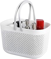 UUJOLY Plastic Storage Baskets with Handles - Stackable Shower Caddy Organizer for Bathroom Kitchen (White)