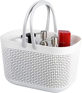 UUJOLY Plastic Storage Baskets with Handles - Stackable Shower Caddy Organizer for Bathroom Kitchen (White)