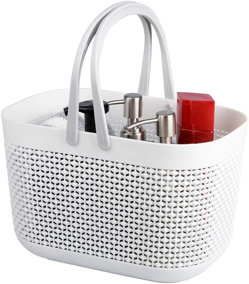 UUJOLY Plastic Organizer Storage Baskets with Handles, Shower Caddy Bins Organizer for Bathroom and kitchen（White）