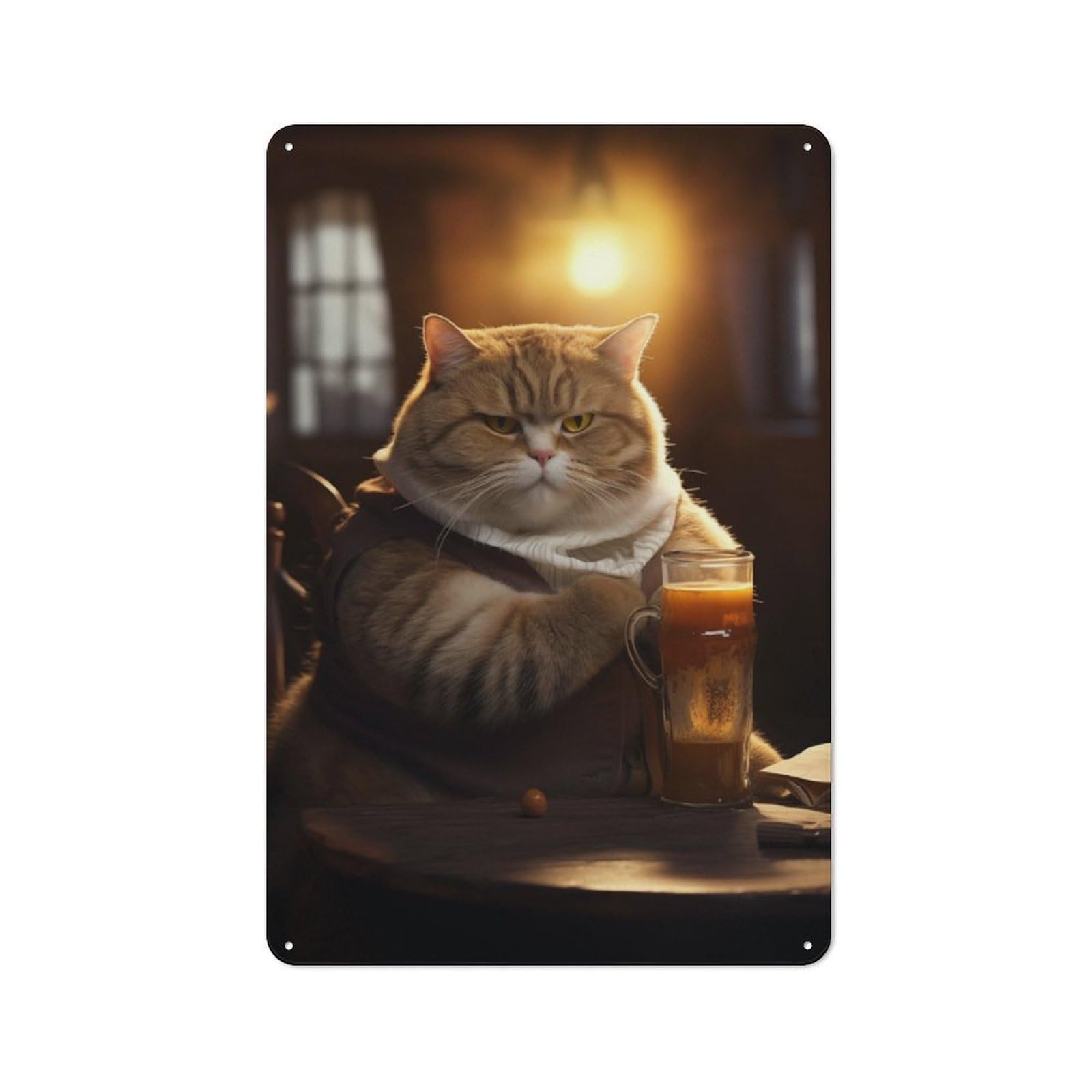 Junmoney Fat Cat Beer Drinking Bar Old Style Metal Sign 30X20cm, Bar Wall Plaque For Diner, Restaurant, Shed Or Kitchen
