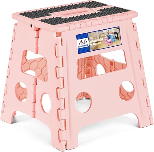 Miniatura 119 de Acko. Taburete plegable de 13 pulgadas de alto, resistente, para niños y adultos, cocina, jardín, baño, taburete con escalón. Blanco,Negro