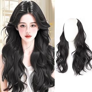 ヘアエクステンション ワンクリック Vウィッウィッグ 部分ウィッグ ロング エクステ 巻き毛 ワンクリック ハイレベルウェーブ巻き毛 ウィッグ 耐熱 自然 ファッション 取り付け簡単 55CM (ブラック)
