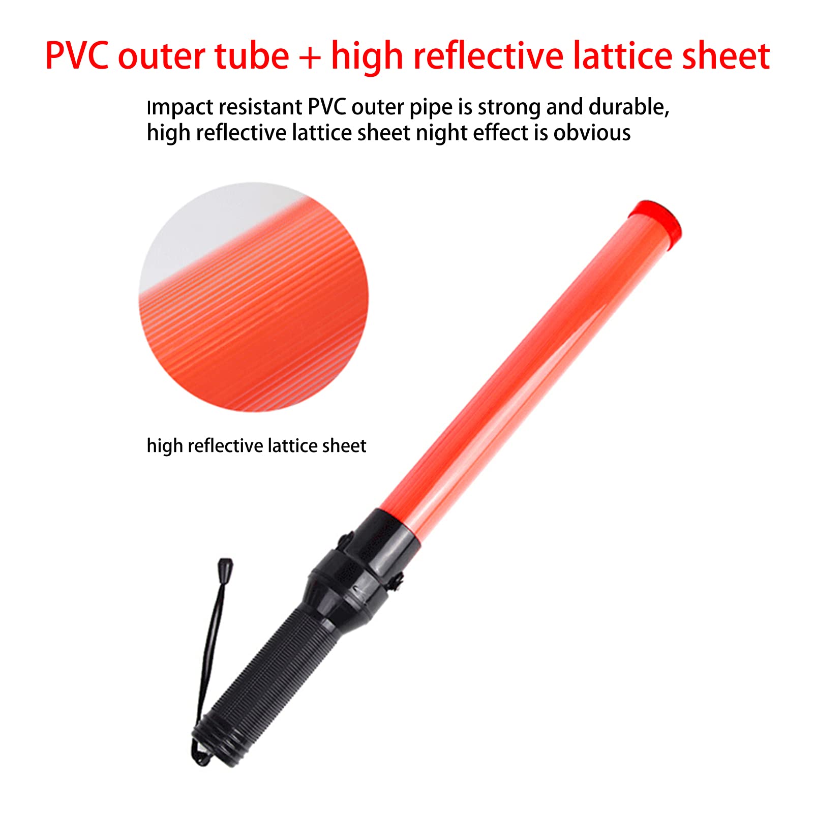 Baguette de signalisation de 54 cm - Bâton de signalisation de sécurité LED étanche rechargeable avec mode clignotant de lumière rouge, lanière de dragonne, finition orange, pour urgence de camping