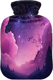 Wajiw Hot Water Bottle with Cover 1L Warm Water Bottle for Hot and Cold Compress Hot and Cold Therapies,Hand Feet Warmer,Purple Forest