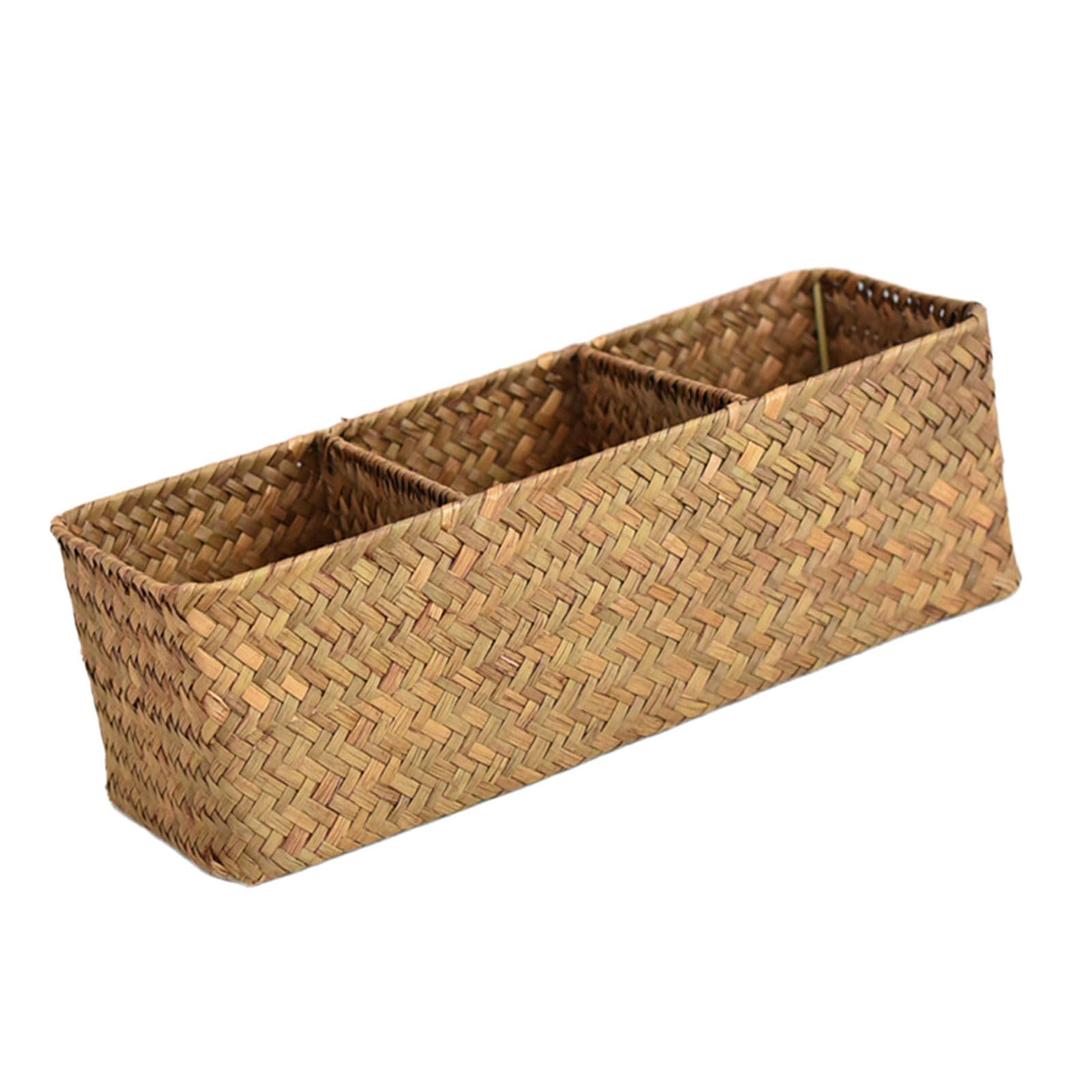Tsophreniq Sea Grass Storage Box with Multiple Compartments Cosmetics and Supplies Holder Handwoven Basket Organiser