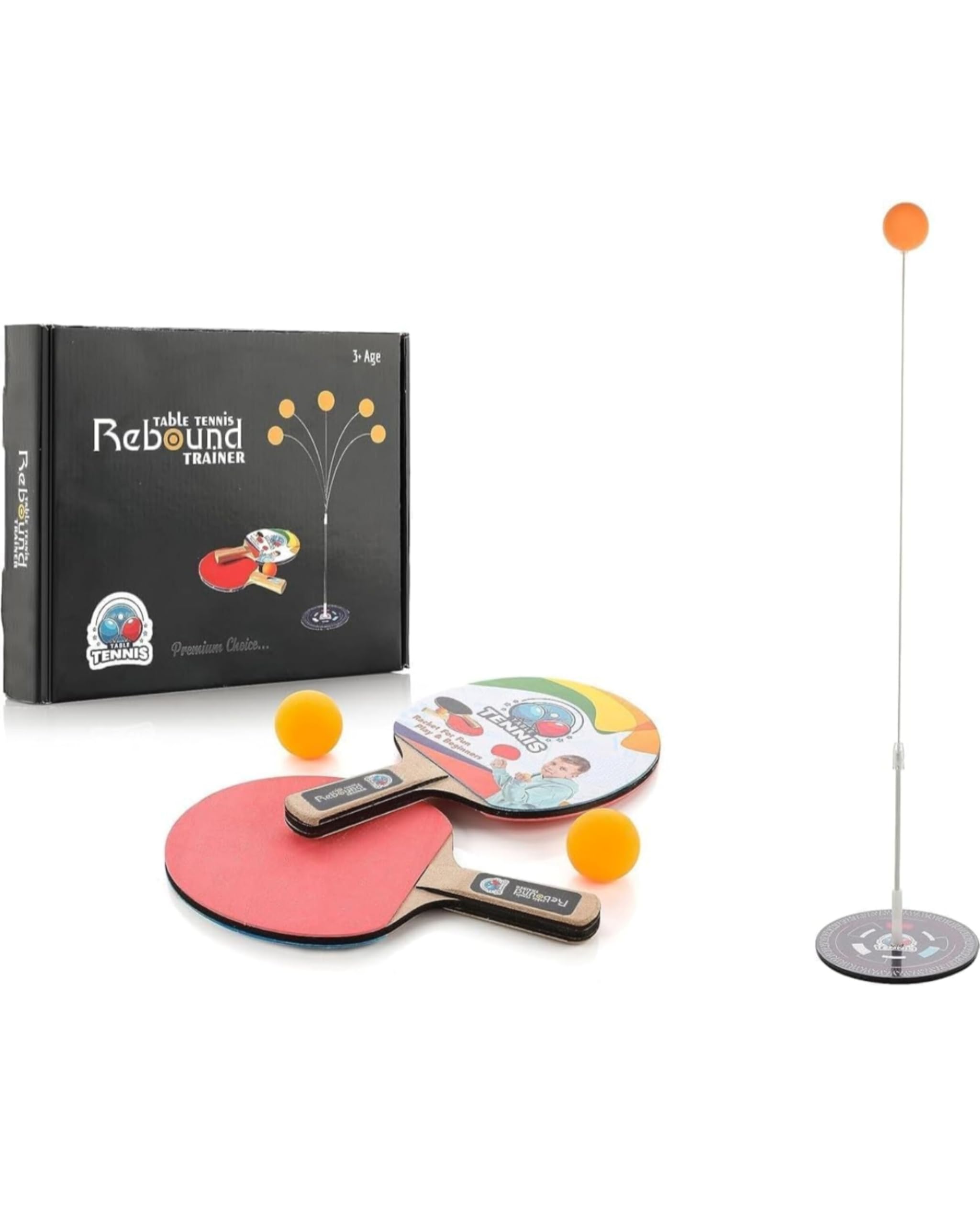 Table Tennis Trainer Toys for Kids & Adults | Rebound Rackets and Balls Base Training Practice Set | Outdoor Indoor Games for Boys & Girls for 1-2 Players, 10 cm