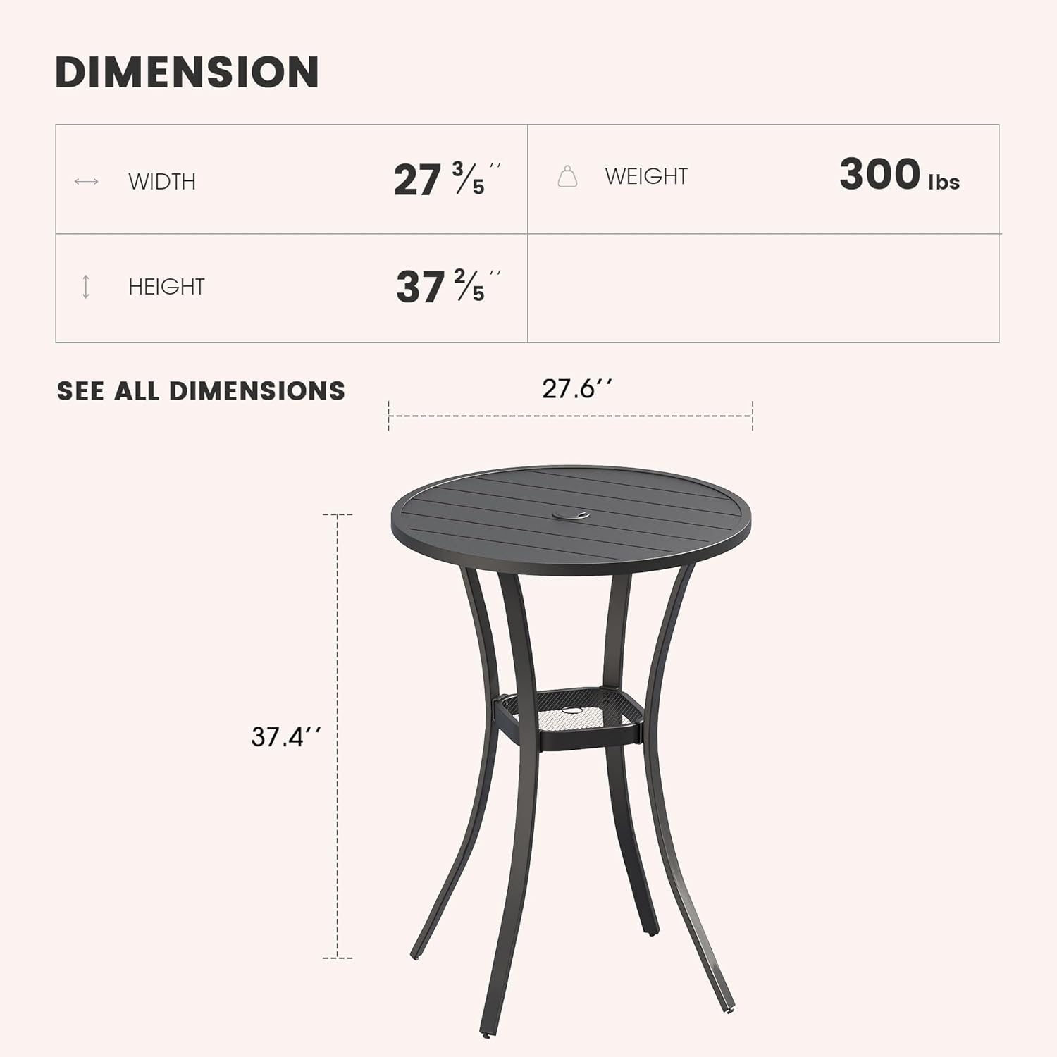 Outdoor Bar Table,Dining Table, Metal Frame with Wood-Like Surface, Durable & Firm Structure, All-Weather Patio Furniture for Front Porch, Beach and Backyard. (Walnut)