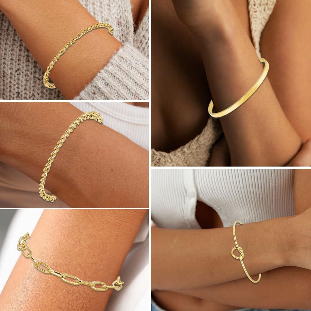 Gold Bracelets for women 14K Gold Bangle Bracelet Stack - Adjustable Waterproof Trendy Bracelets Stacks Bangles Non Tarnish Link Chain for Women Gifts - Image 5