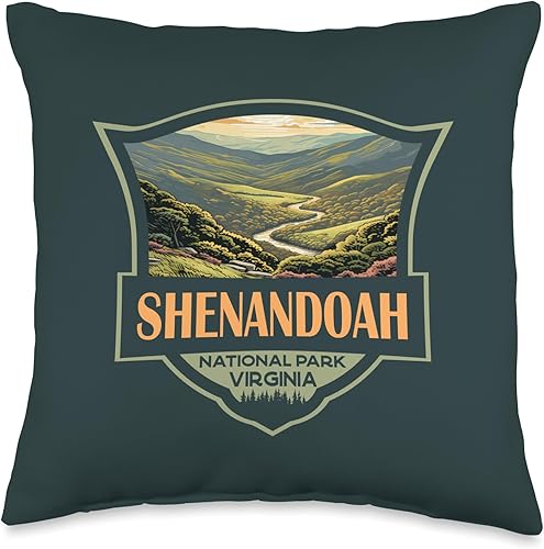 Shenandoah National Park USA Outdoor Merch Shenandoah National Park Illustration Travel Retro Badge - Almohada de viaje, 16 x 16 pulgadas, multicolor