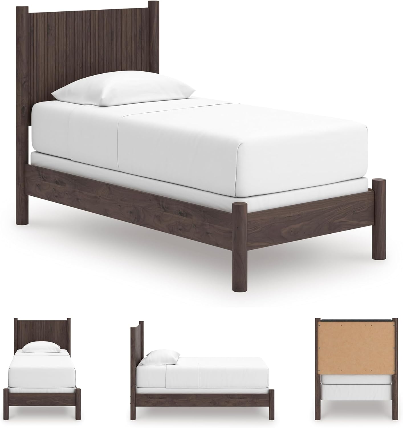 Signature Design by Ashley Cadmori Retro Panel Bed, Foundation or Box Spring Needed, Twin, Dark Brown