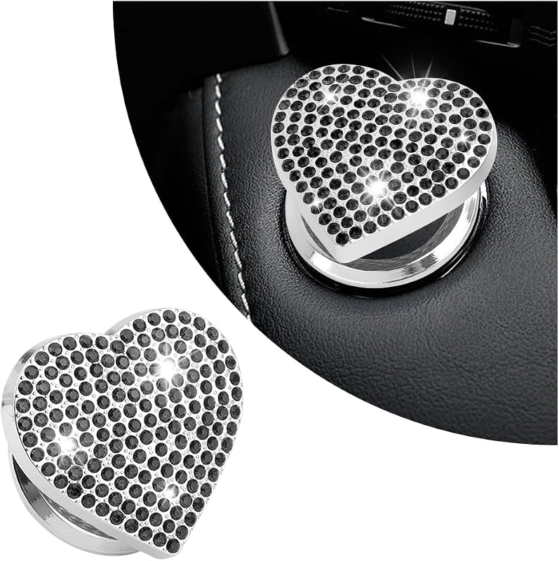 Capa Decorativa para Botão Push Start IHOTDER em Formato de Coração com Strass Preta