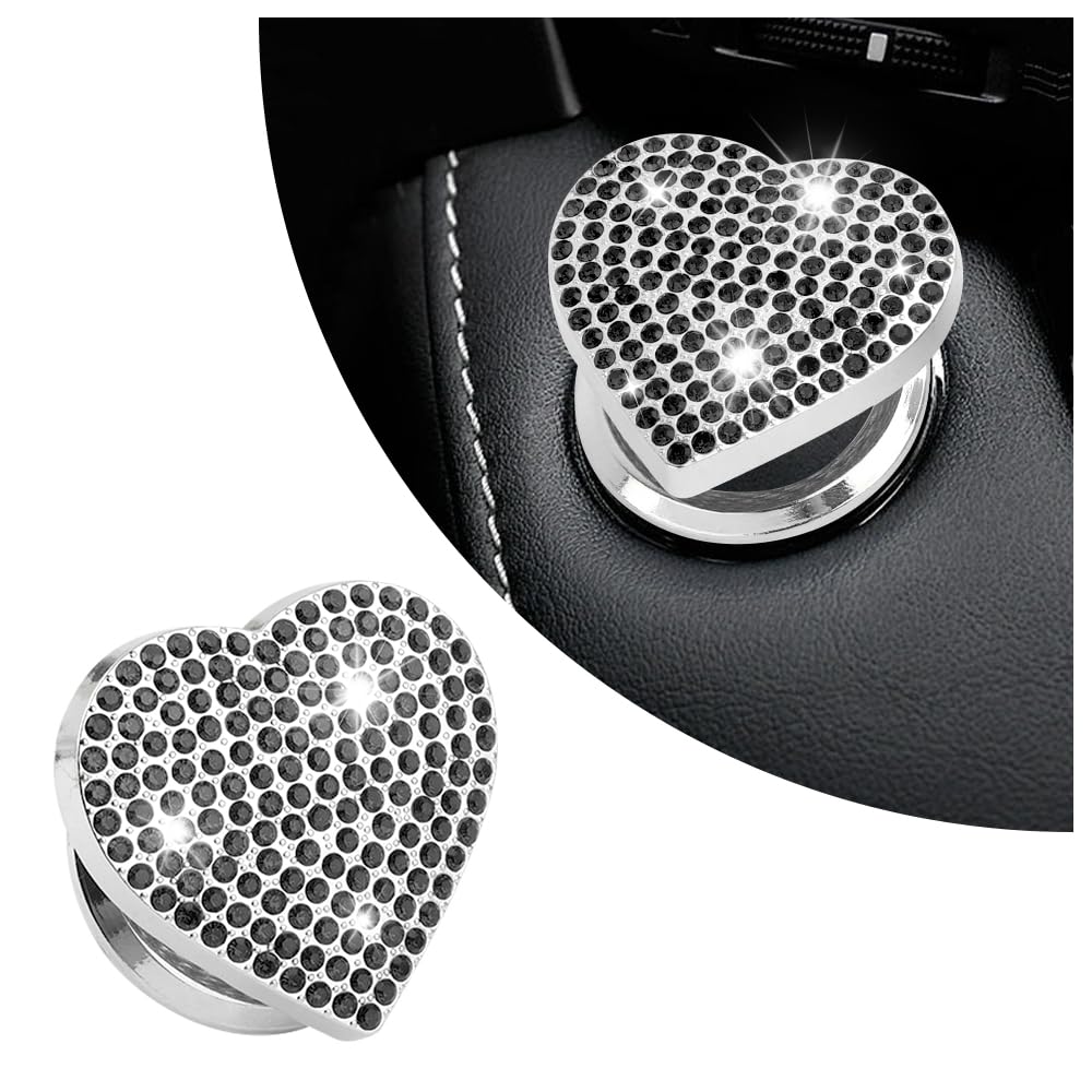 Bling Push Start Button Cover with Rhinestone,Heart Push to Start Button Cover for Car Decor,Diamond Engine Start Button Cover Car Accessories Interior for Women & Girl (Black)-image-29