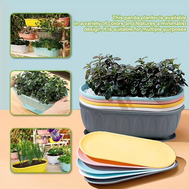 Image of StyleX Store Plastic Rectangle Round Corner Flower Pots with Drainage Hole Saucers Durable Outdoor Indoor Planters with Tray Plant Containers for Balcony, Garden, Home & Office (Set of 5 Grey)