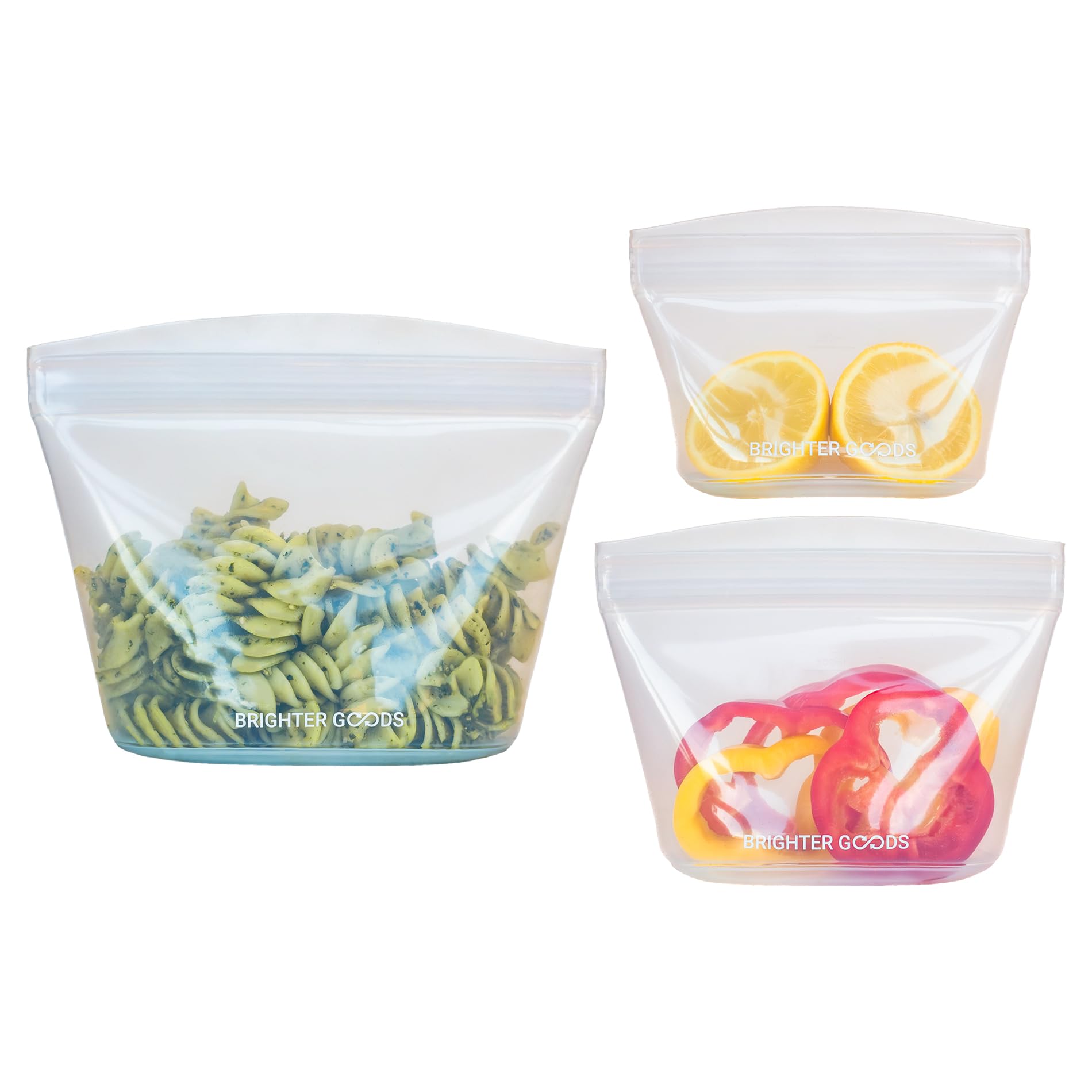 Brighter Goods Reusable Silicone Food Bags/Freezer Bags, 3-Pack (Clear)