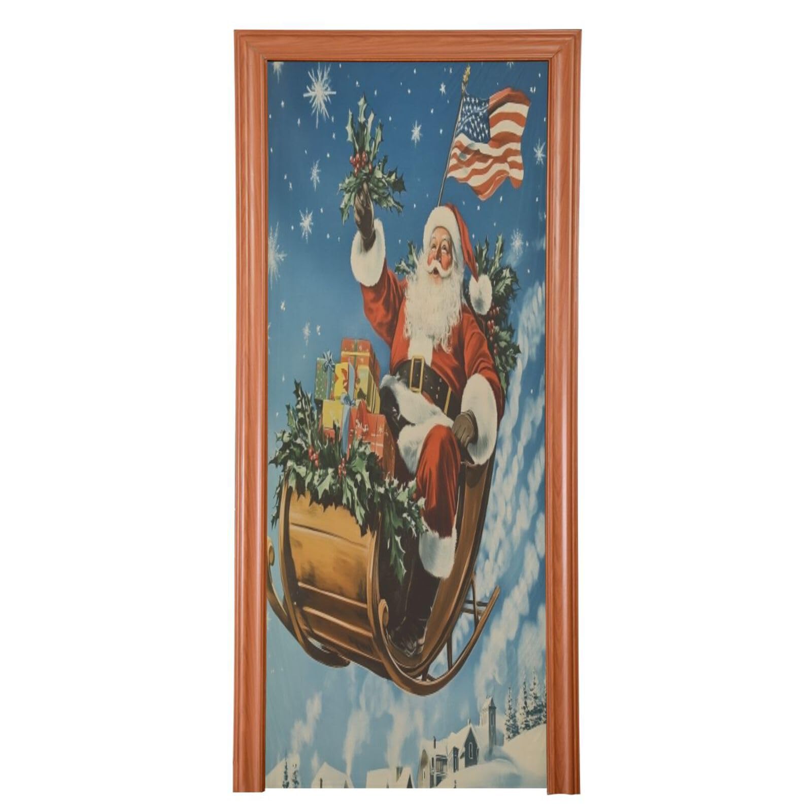 J JOYSAY Christmas Santa Sleigh Door Decorations Door Cover Christmas Door Covers Xmas Front Door Cover Decoration for Party Décor,36x98 in