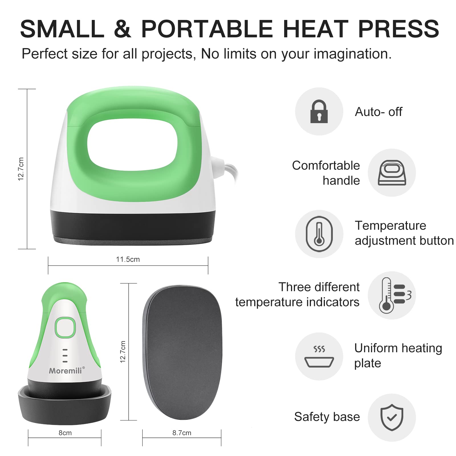 HIMOMO Mini Hitzepresse Maschine Bügeleisen, Transferpresse Plotter, Kleine Heißpresse Transferpresse Mit 3 Heizstufen Tragbare Heat Press Machine Druckmaschine Für Kleidung, T-Shirts, Hüte, Schuhe