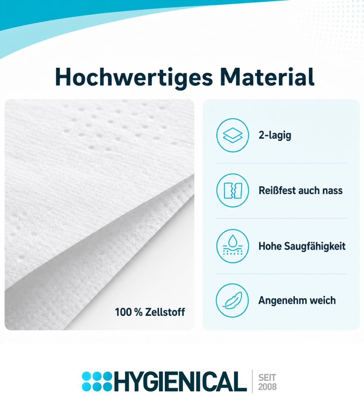 Premium Handtuchrollen 2-lagig, ca. 21 cm breit, aus 100% Zellstoff, kompatibel mit Spendern für Außenabwicklung, 6 Rollen – Weiche und saugstarke Papierhandtuchrollen