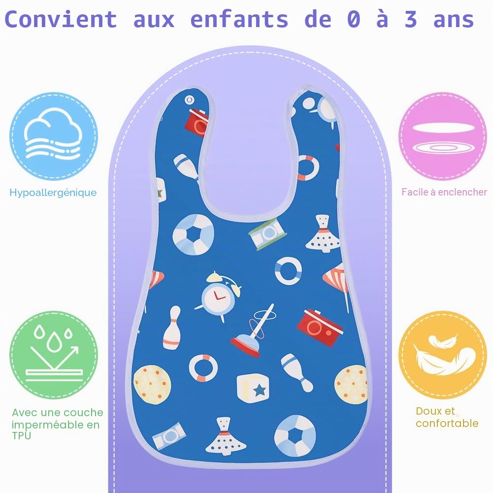 Aolso Bavoirs Bébé 7pcs - Imperméable et Lavable, Bandana avec Grandes Poches, Alimentaires pour Garçons et Filles