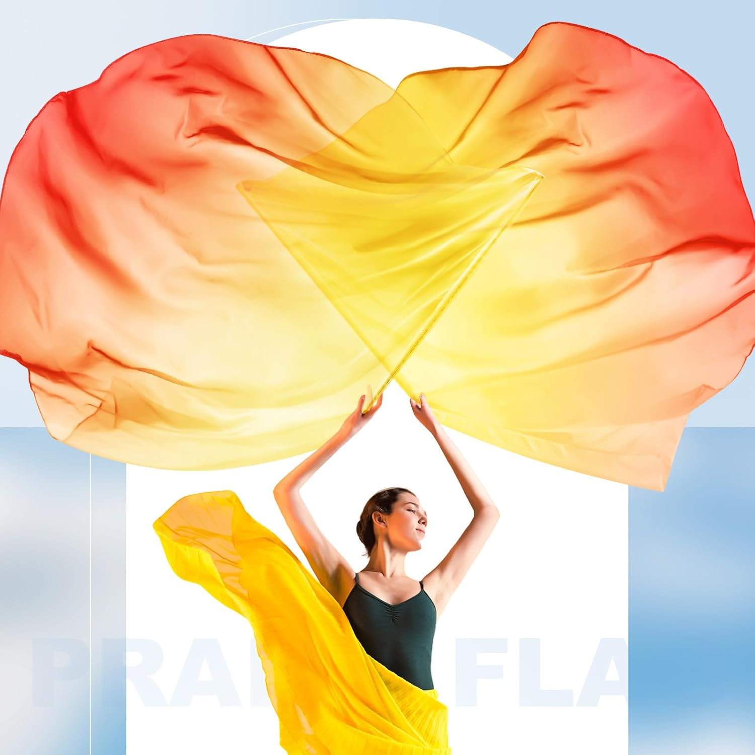 Jetec 2 Pcs 74"x55" Worship Flags for Dance Church Praise Dance Flag with Flexible Rod Semicircle Angel Wing for Outdoor Stage Performance Religious Activities(Yellow Orange Red,Gradient Colors)
