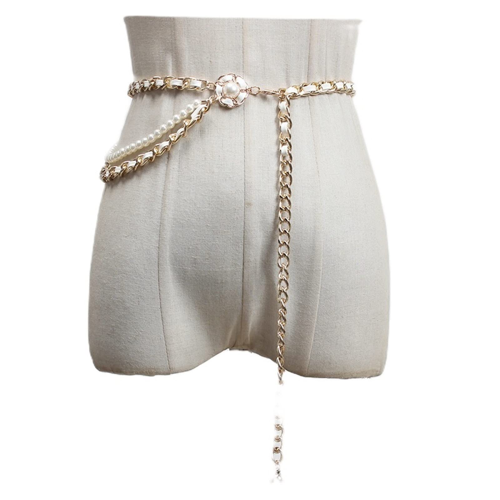 ZZSRJ PU Rouge Noir chaîne en métal Longue Ceinture Femmes Mode marée Tout Match Printemps Automne (Belt Length : 103cm, Color : White)