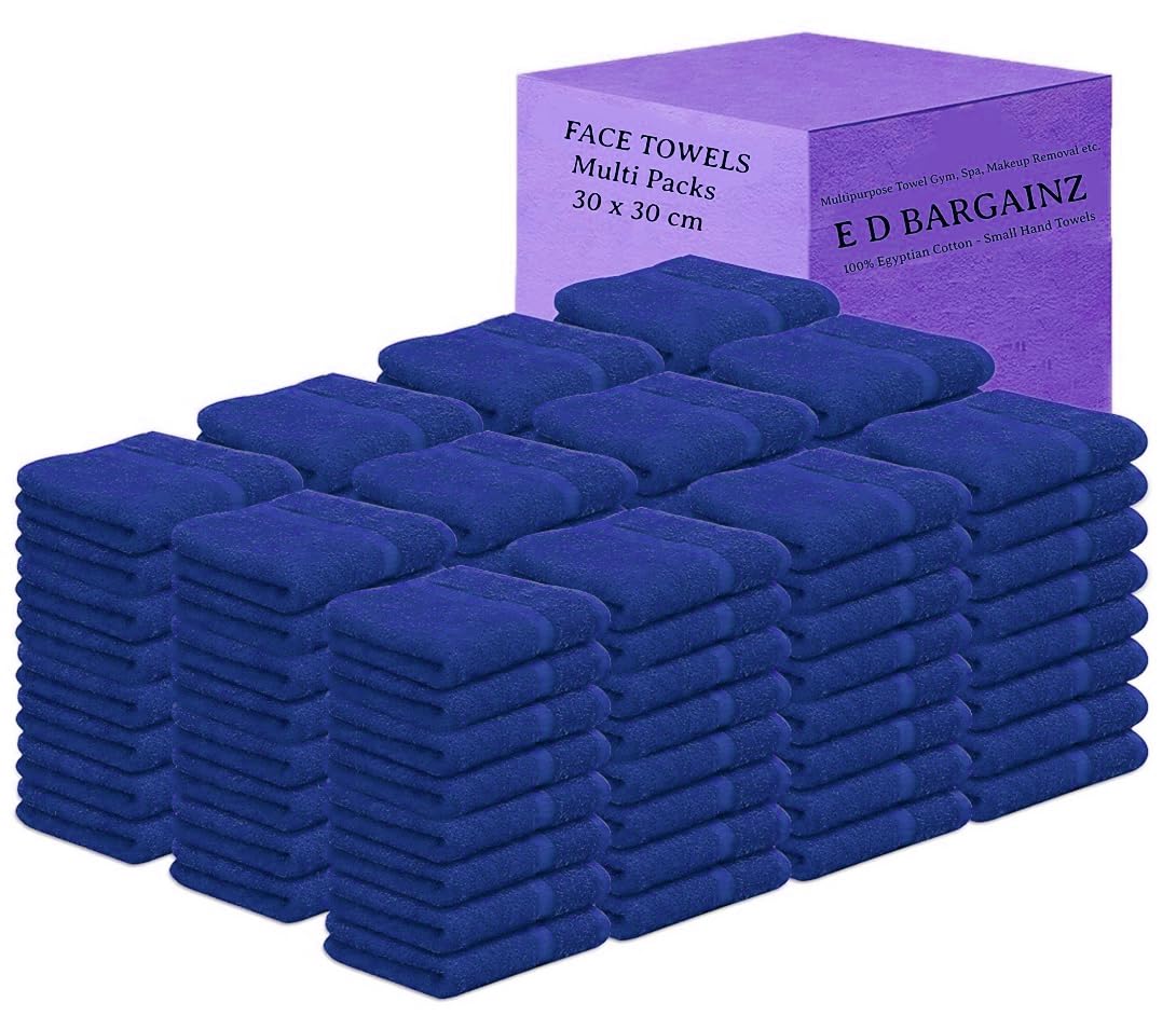 Face Cloth Pack of 6, 12, 24, 36, 48, 96 Soft Flannels Set100% Egyptian Cotton Face Towels Quick Dry Washcloths 30x30cm Gym, Golf, Spa Small Hand Towels 500-GSM (Royal Blue, 96)