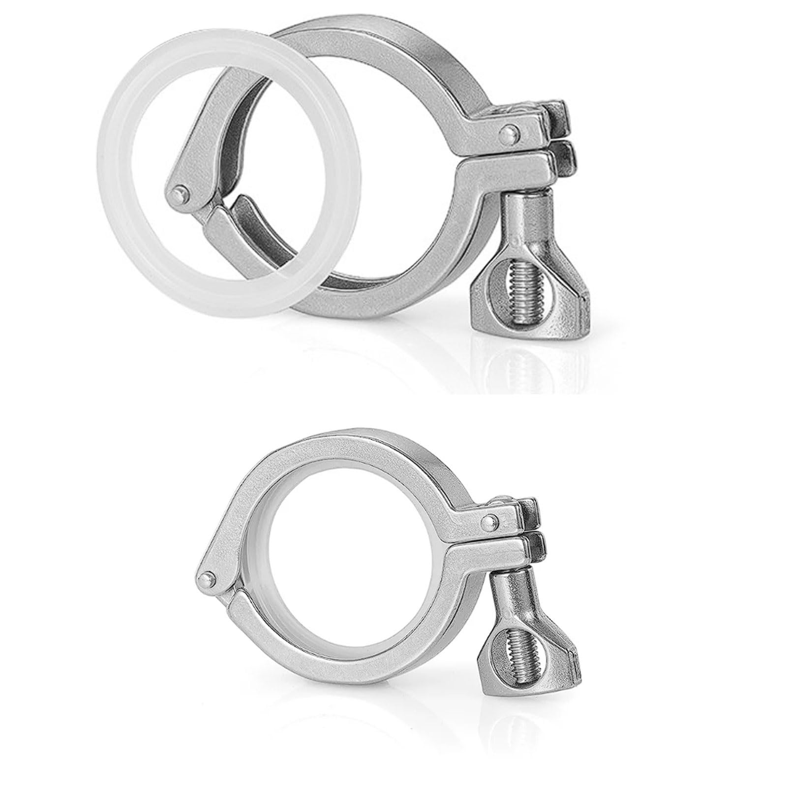 Esmen One Color 2 Sets 304 Stainless Steel Sanitary Grade Quick-Connect Chuck Clamps With Silicone Gaskets Couplings For Φ38-108Mm Pipes(Φ63 Chuck 77.5)