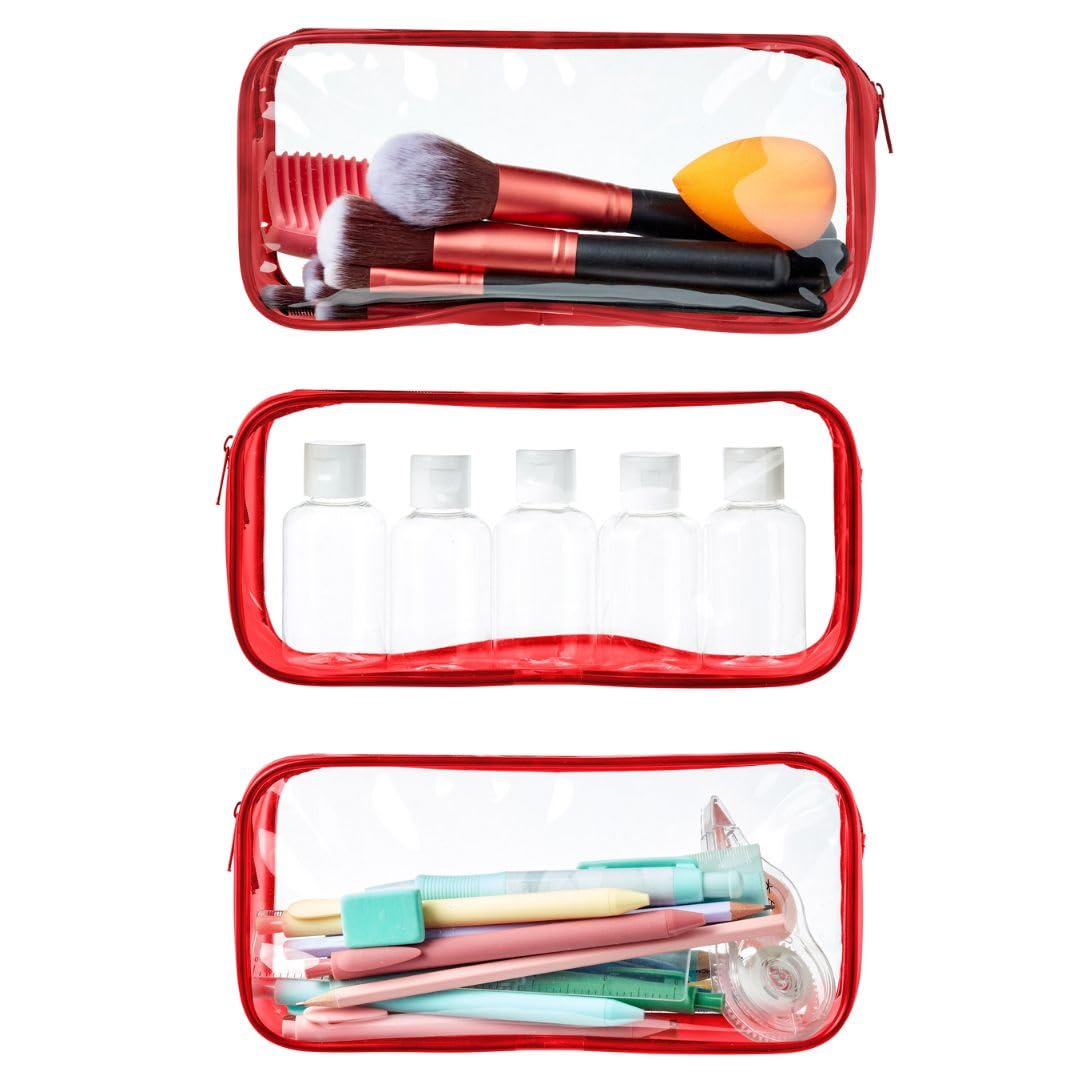 Soul Projekt Clear Pencil Case for Exams Large Red Transparent Exam Pencil Case for Students Portable Clear Makeup Bag - Image 4