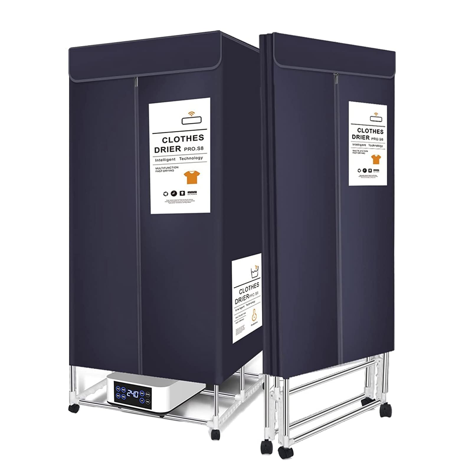 Asciugabiancheria Elettrica Portatile con Telecomando e Timer, Stendino Elettrico1500W Basso Consumo, Stendibiancheria Elettrico Armadio Pieghevole a 2 Livelli for La Casa,Blu,H150cm
