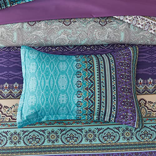 Cottolester Boho Comforter Set Queen Size 8 Piece Bed In A Bag Bohemian Striped Bedding Quilt Set Aqua Paisley Floral Comforter And Sheet Set,Soft Microfiber Complete Bedding Sets For All Season thumb #6