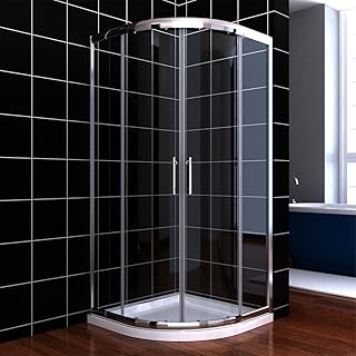 ELEGANT 800 x 800 mm Quadrant Shower Cubicle Enclosure 6mm Glass Sliding Door with Stone Tray + Waste