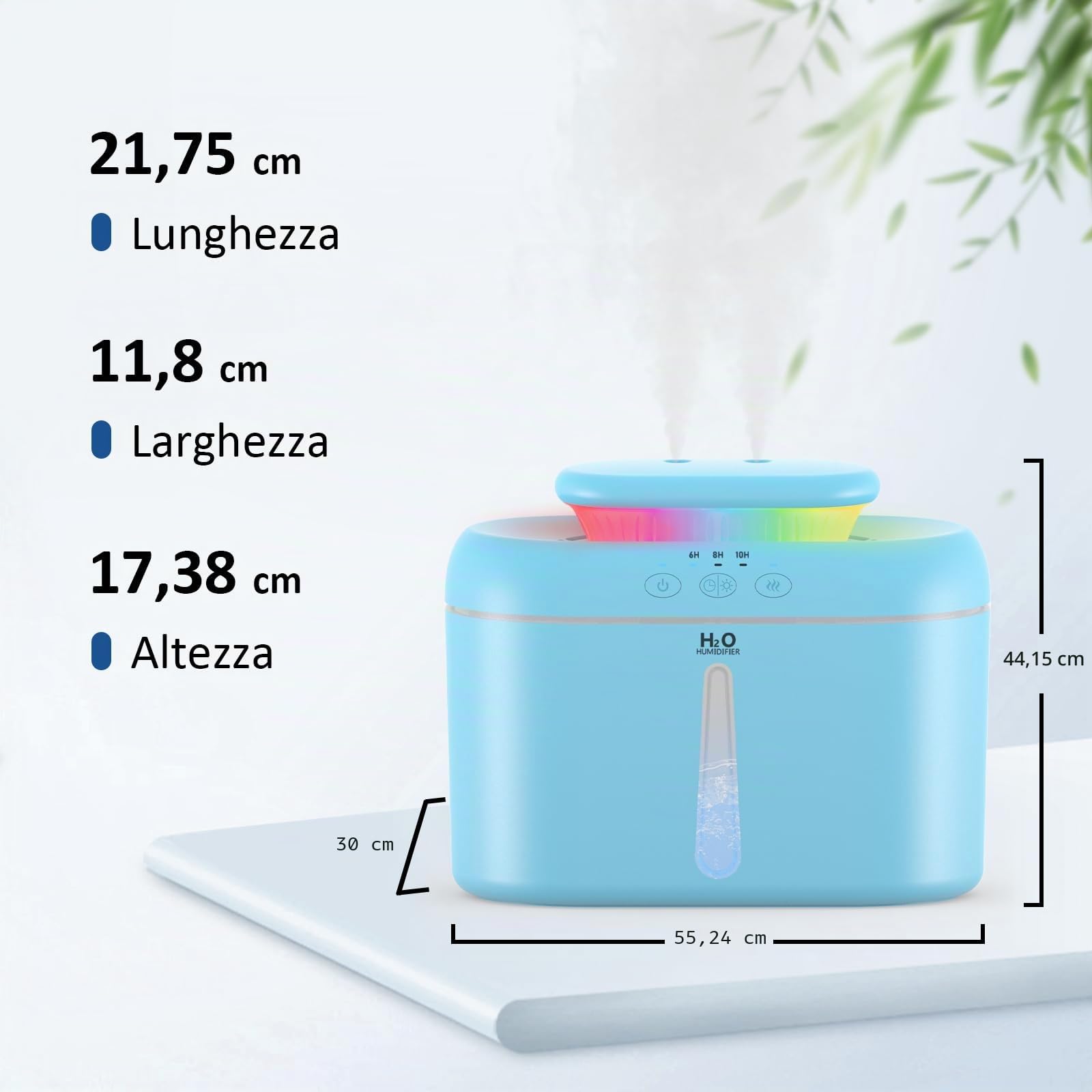 LKV Umidificatore, 2L Umidificatore Ambiente Bambini con Ugello a due vie con Timer Funzione di Autospegnimento e Luce Notturna Silenzioso, Humidifier casa per Bambini Piante e uso Domestico, Blu