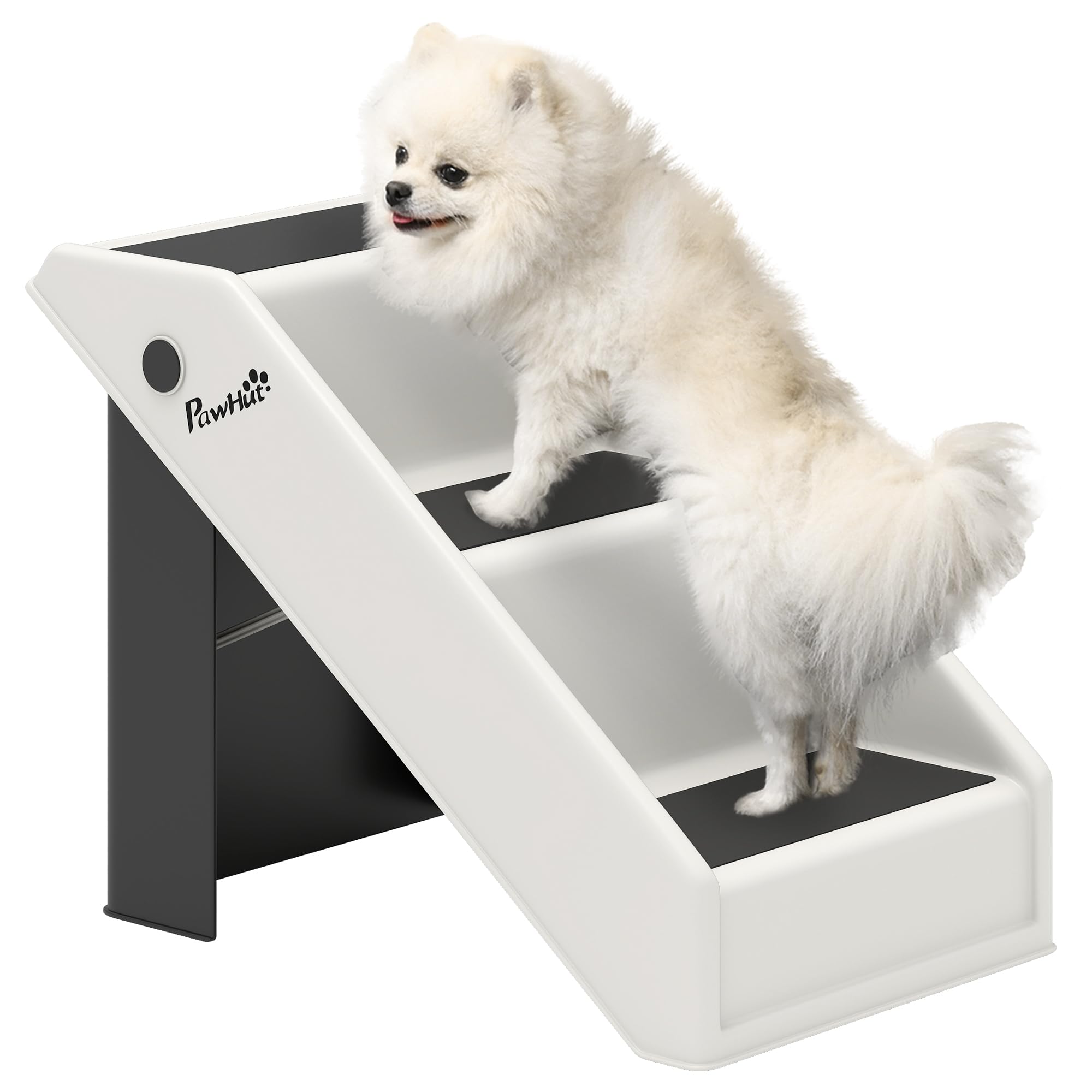 PawHut Escalera para Perros Plegable de 3 Peldaños Portátil Escalera para Mascotas Mayores Perros Pequeños Gatos para Sofá y Cama 53x30,5x36,5 cm Blanco Crema