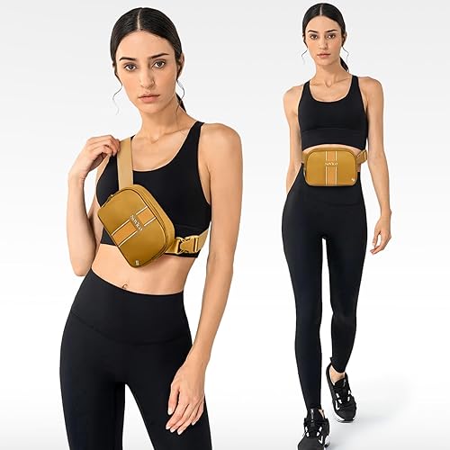 Miniatura 2 de Riñonera de moda para mujer, riñonera con correa ajustable, riñonera para viajes, entrenamiento, correr, senderismo, A9. Marrón, Riñonera de moda