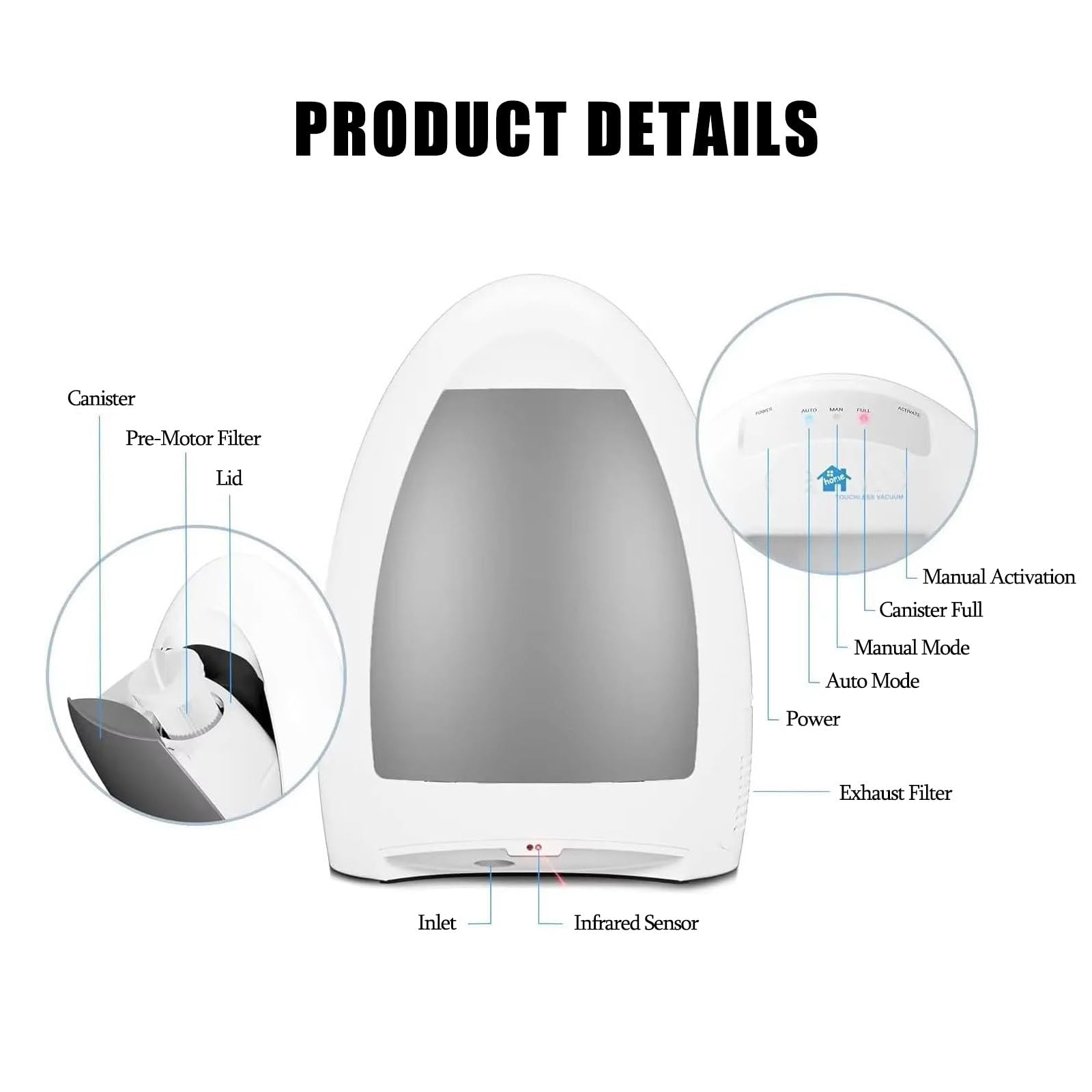 Aspiradora AutomáTica Sin Contacto, 1000 W, UltrarráPida Y Potente, Ideal Para Barrer Pelos De Mascotas, Suciedad, Comida, Cocina, SalóN, Sin Bolsa, Con Cable.,Grey