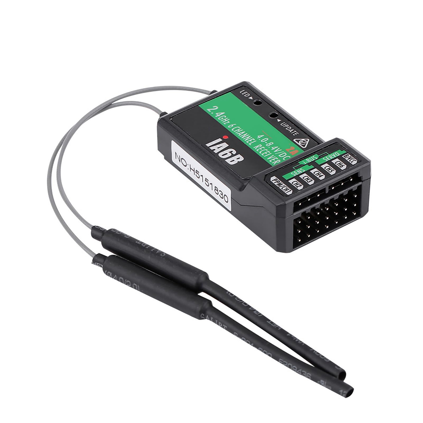 Generic FS-IA6B 2,4G 6CH RC-Empfänger für FS-I6X -I6S I8-Sender, Geeignet für Flugzeug-Segelflugzeug-Hubschrauber, Doppelantennen, Echtzeit-Stromstatusanzeige für RC-Enthusiasten