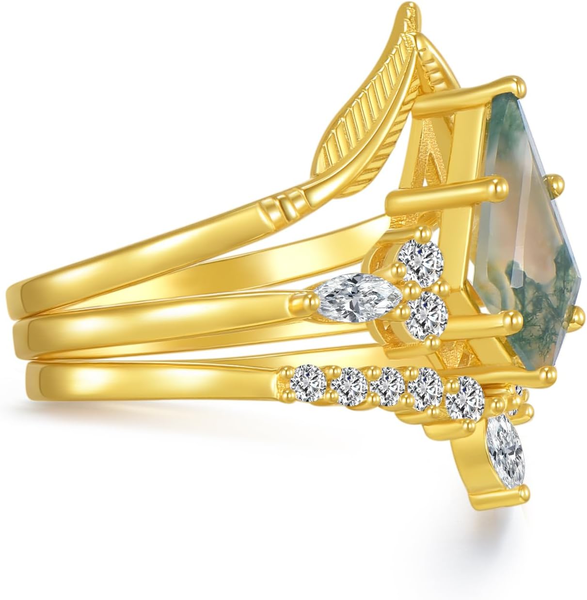 Natural Moss Agate Rings for Women Kite Cut Sterling Silver Moss Agate Engagement Wedding Ring for Women