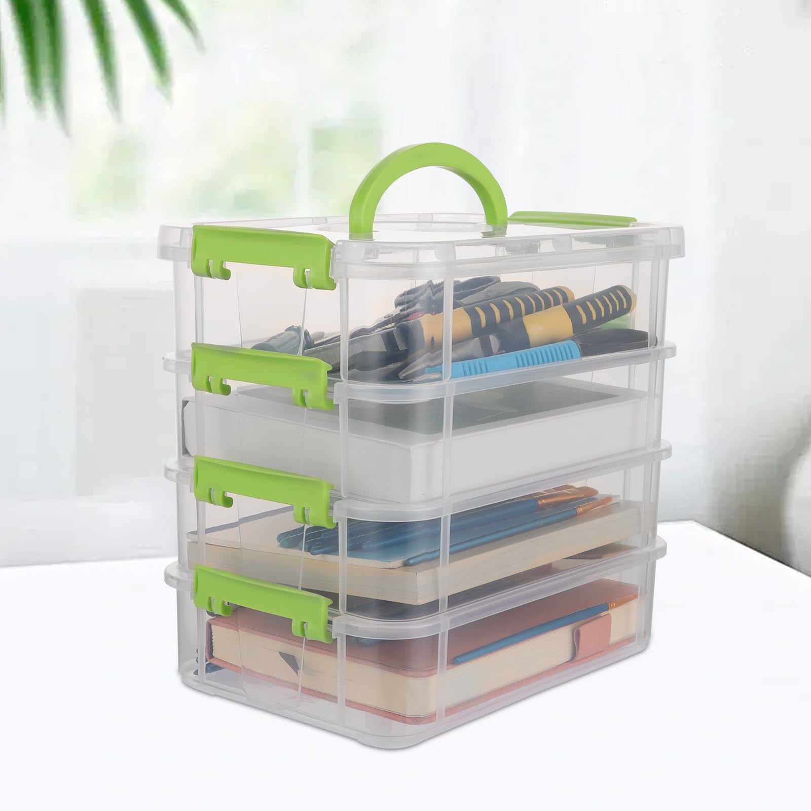 YAYODS 2 cajas clasificadoras con asa de transporte, 27 x 17,5 x 24 cm, cajas clasificadoras para piezas pequeñas, caja de almacenamiento con compartimentos, caja organizadora grande de plástico,
