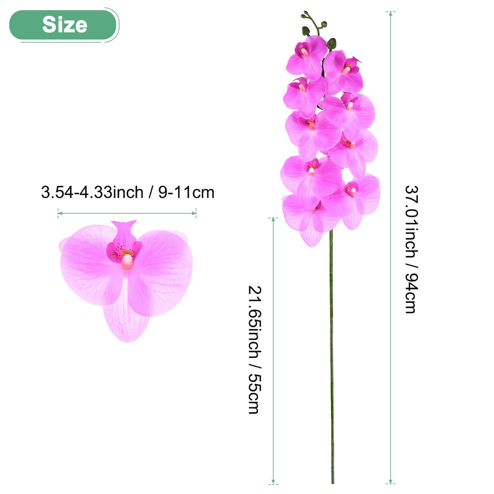 M METERXITY 1-Pack Artificial Orchid Flowers 9 Large Petals 37 Inch Faux Phalaenopsis Silk Bouquets Real Touch Lilac Fake Orchids for Home/Wedding/Christmas/Party/Garden Office - Image 3
