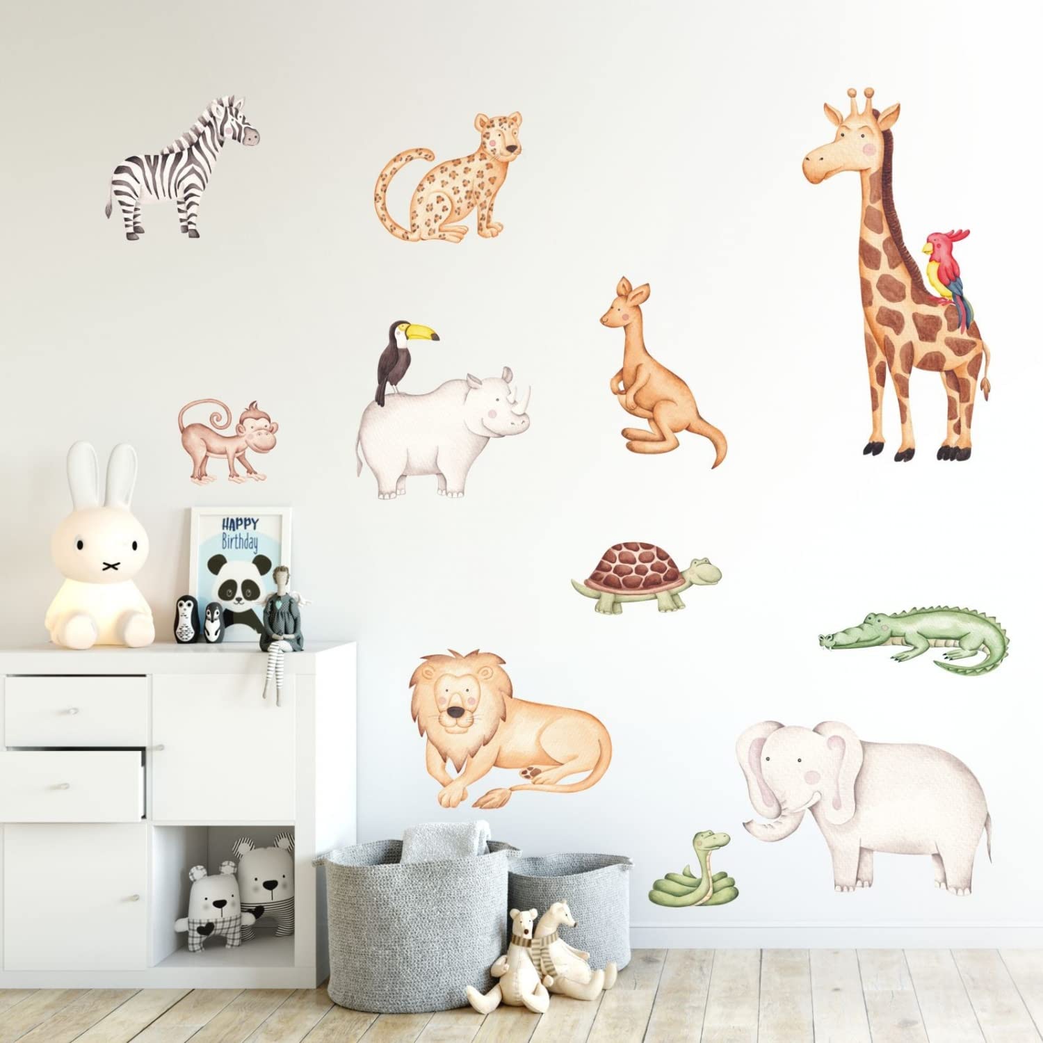 nikima Schönes für Kinder 232 Sticker mural Motif animaux de la jungle Lion éléphant Griaffe, etc. Dimensions : 1500 x 840 mm