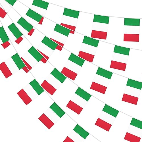 Banderín rectangular de 32.8 pies, 38 unidades, bandera italiana, mini bandera italiana colgante, banderas verdes, blancas y rojas, pancarta para