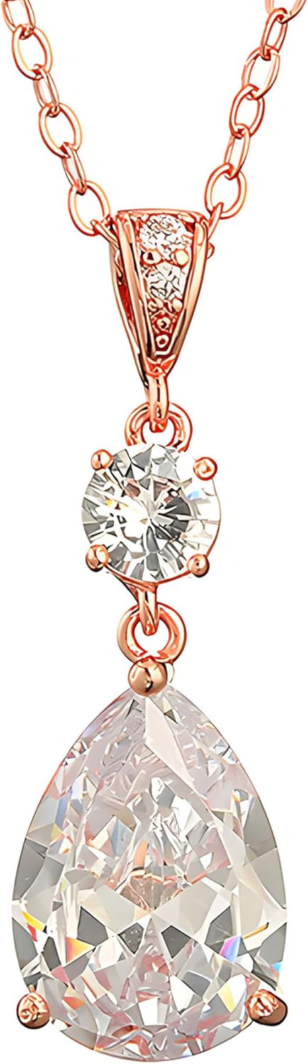 Teardrop Necklace Cubic Zirconia Drop Wedding Bridal Pendant Necklace for Women, Silver Rose Gold Plated Copper Brass Micro Inlay CZ Simple Fine Jewelry Gifts Mother's Day Valentines