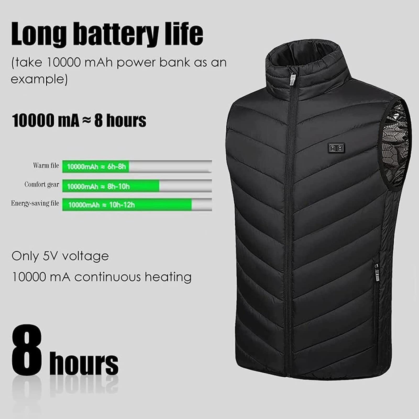 Chaleco calentado para hombre, 11 zonas calentadas, 2 controladores independientes, chaqueta eléctrica ligera USB, Negro, M