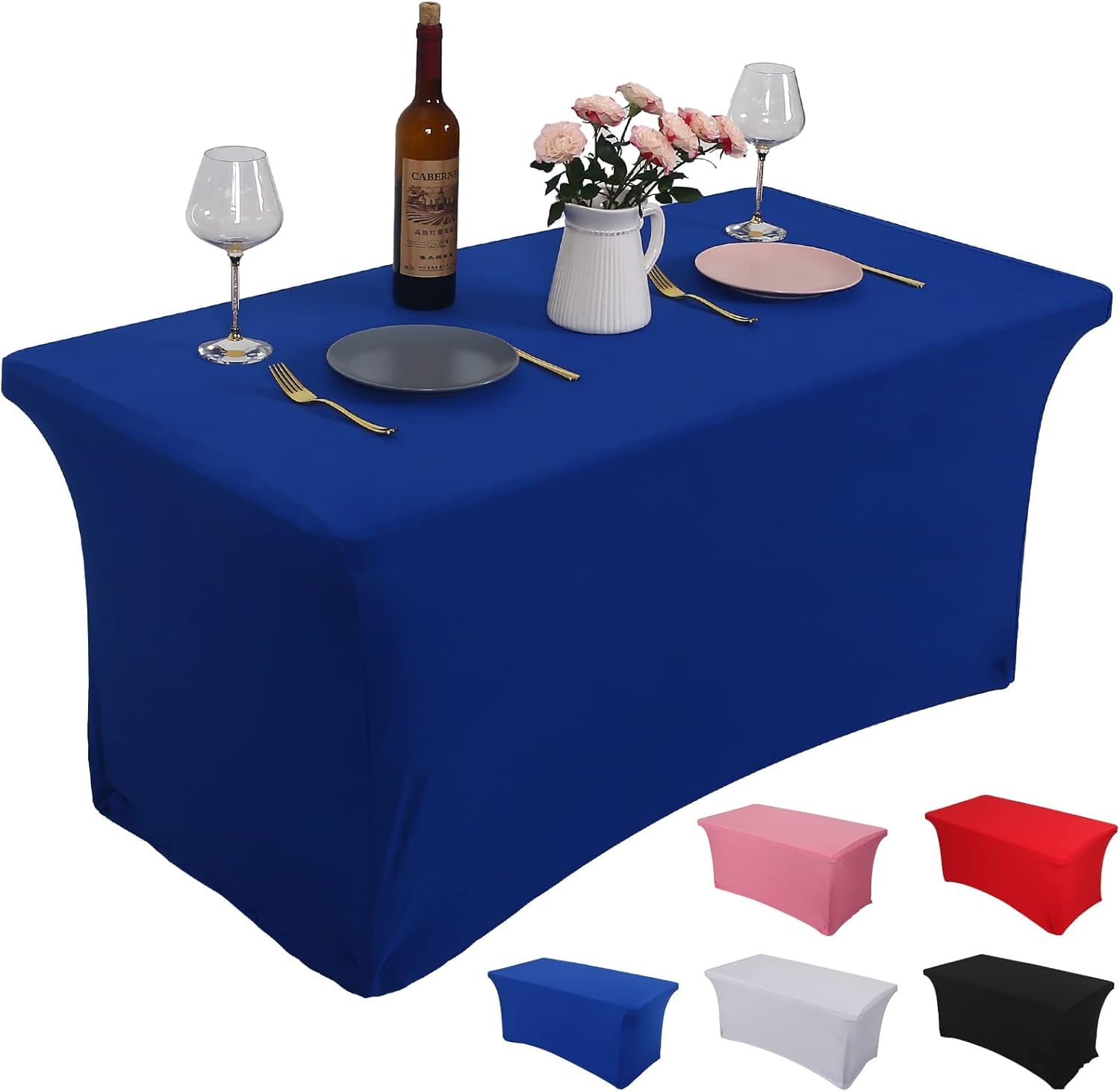 Rainberg 2 Pack Spandex Table Cover, Blue Tablecloth 4FT, Washable and Wrinkle Resistant Stretch Rectangular Patio Table Cover for Event, Wedding, Banquet & Parties. (122Lx76Wx76H) cm