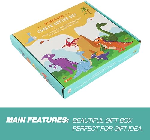 Miniatura 3 de Juego de 8 cortadores de galletas de dinosaurio, triceratops, huevo de dinosaurio, huella de dinosaurio, estegosaurio, T-Rex, moldes para hornear de