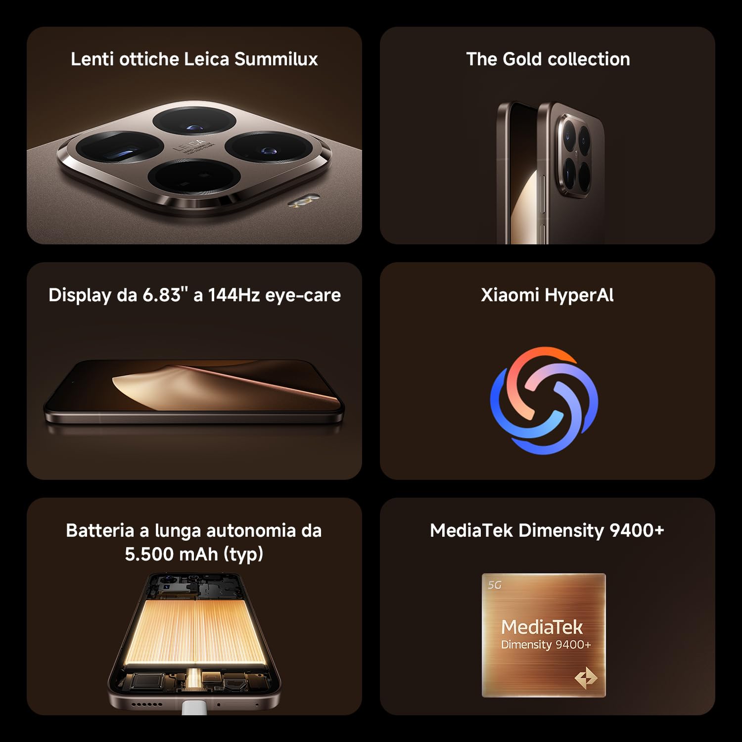 XIAOMI 15T Pro, Smartphone 12+256GB, Marrone Moka, MediaTek Dimensity 9400+ | Display Eye-care da 6,83" 144Hz, Teleobiettivo Leica 5x Pro da 50MP, 5500mAh, Garanzia 2 Anni