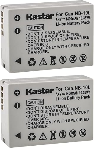 Kastar Batería (paquete de 2) repuesto para Canon NB-10L, CB-2LC, funciona con Canon PowerShot G1 X, PowerShot G15, PowerShot G16, PowerShot SX40