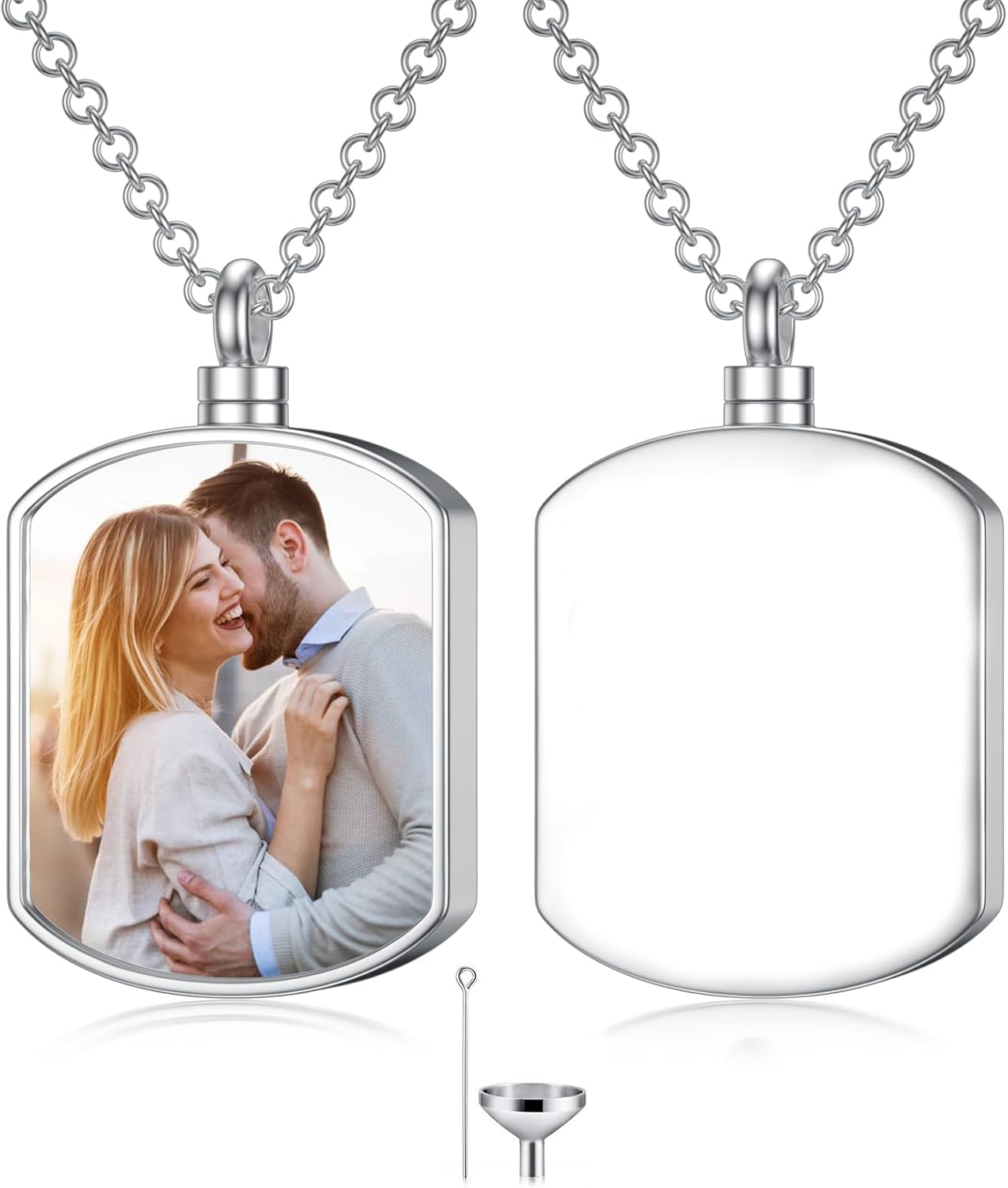 SOULMEET Personalized Photo Urn Necklace for Ashes, 10k 14k 18k White Gold Locket Ashes Necklace with Picture, Memorial Keepsake Cremation Jewelry for Women Men