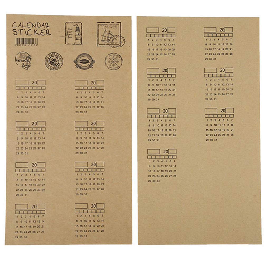 UIYU 4 Sheets 2019 Calender Stickers for Bullet Journal/Planners/Agenda, Universal Handwritten Monthly Calender Index Stickers Notebook Index Tabs Mark, Self-Stick Mini DIY Kraft Paper Label