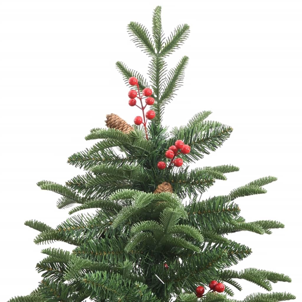 Árbol de Navidad artificial plegable de 210 cm con puntas de polietileno, piñas y bayas rojas, incluye soporte de hierro resistente para un fácil montaje y aspecto natural